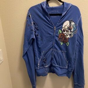 Sugar & Rox Thrashed Skull Hole Sweatshirt Size XL